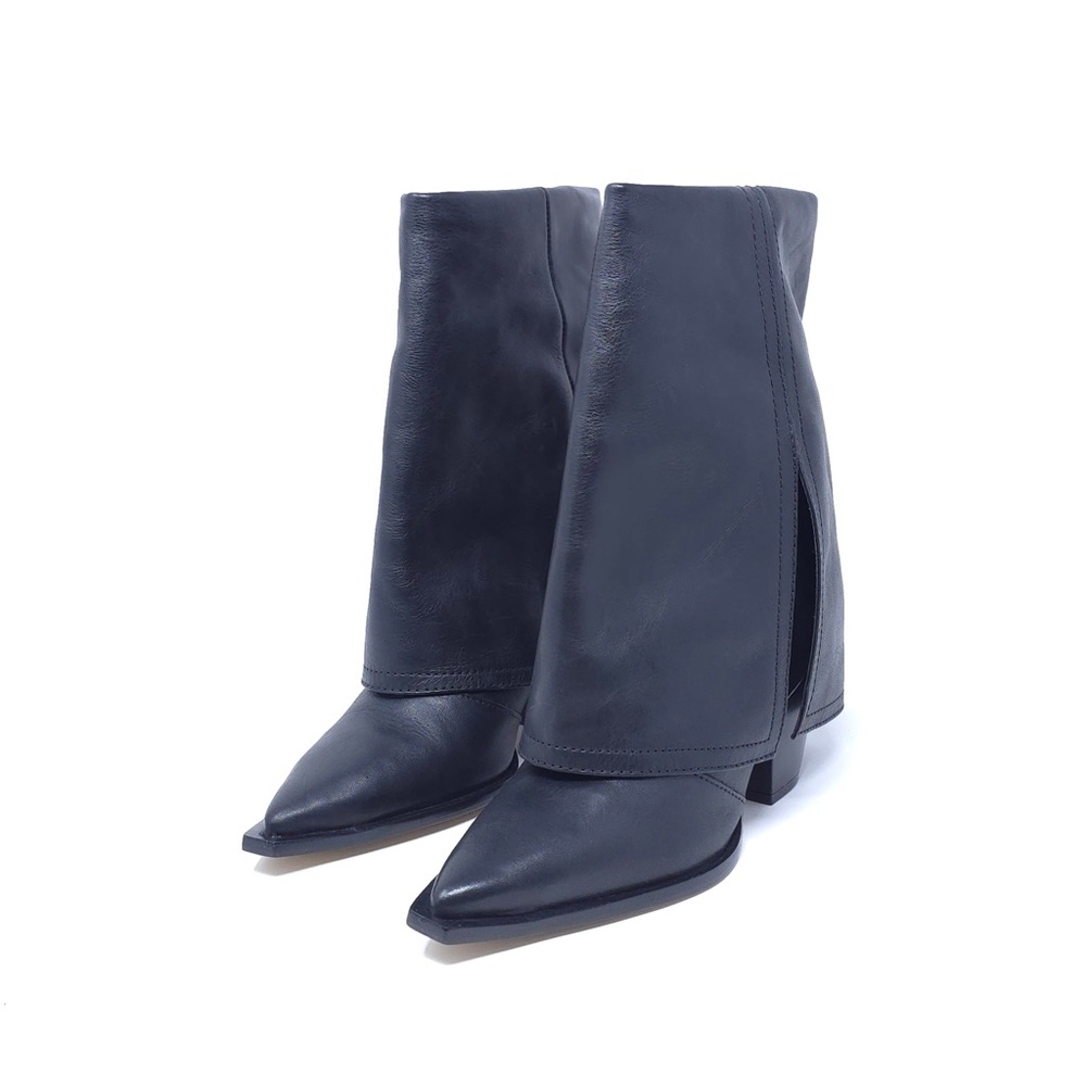 New Arezzo Bianca Mid Block Heel Boot Black Women’s 8B Fall 24